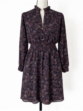 Floral Smocked Waist Mini Dress Long Sleeve Boho Romantic Dark Academia Dress